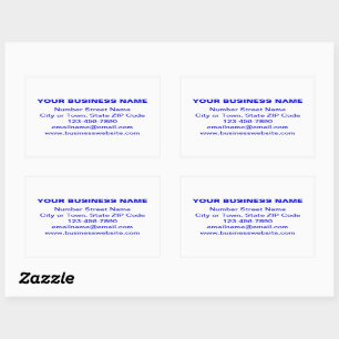 Blue Plain Texts Business Brand on White Rectangular Sticker