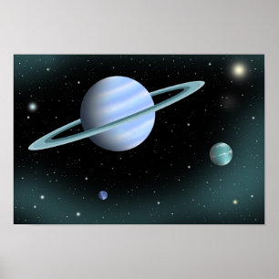 Blue planet crowned with ring. poster