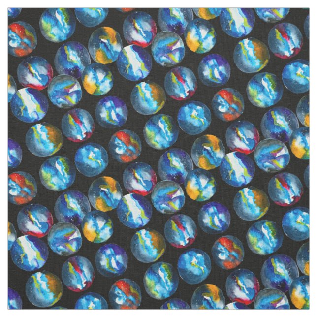 Blue planet galaxy watercolor art fabric (Swatch)
