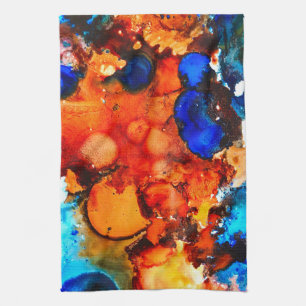 Blue planet galaxy watercolor art kitchen towel