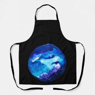 Blue planet nebula galaxy watercolor apron