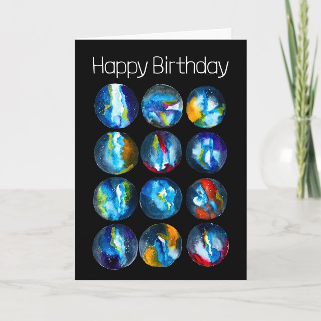 Blue planet nebula galaxy watercolor card (Front)