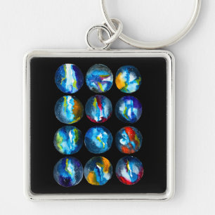 Blue planet nebula galaxy watercolor key ring