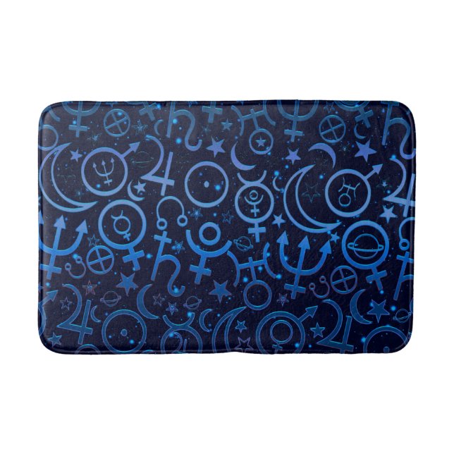 Blue Planetary Symbols Mystical Universe Planets Bath Mat (Front)