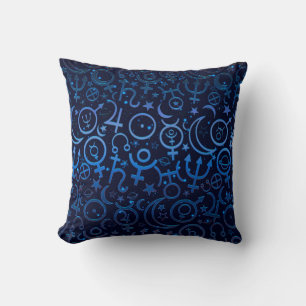 Blue Planetary Symbols Mystical Universe Planets Cushion