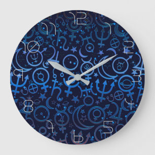 Blue Planetary Symbols Mystical Universe Planets Large Clock