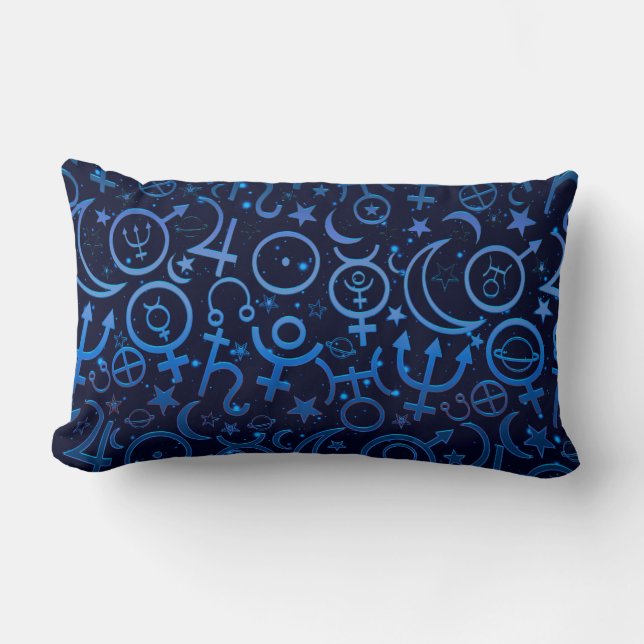Blue Planetary Symbols Mystical Universe Planets Lumbar Cushion (Front)