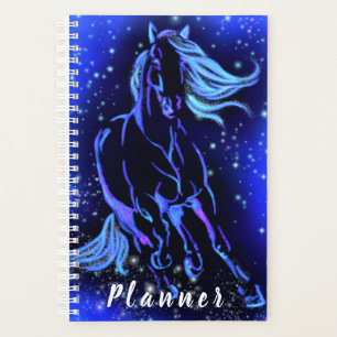 Blue Planner Horse Running At Starry Night