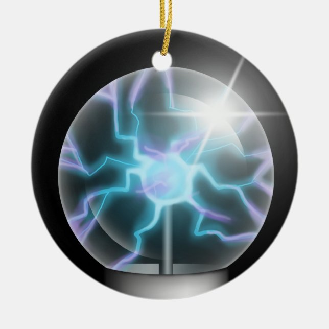 Blue Plasma Ball Ceramic Tree Ornament (Front)
