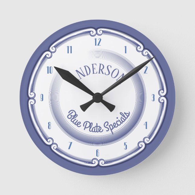 Blue plate special personalized kitchen round clock (Front)