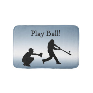 Blue Play Ball Baseball Sports Bath Mat