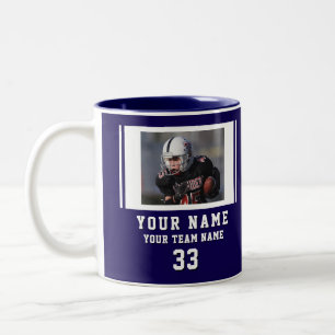 Blue Player Name Number Team Photo Two-Tone Coffee Mug