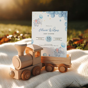 Blue Playful Elephants Invitation