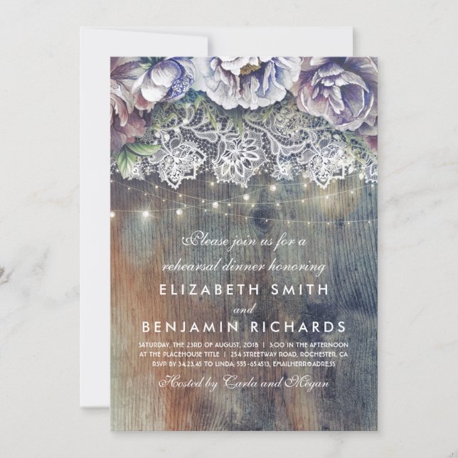 Blue Plum Maroon Rustic Floral Rehearsal Dinner Invitation (Front)