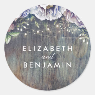 Blue Plum Purple Vintage Floral Rustic Wedding Classic Round Sticker