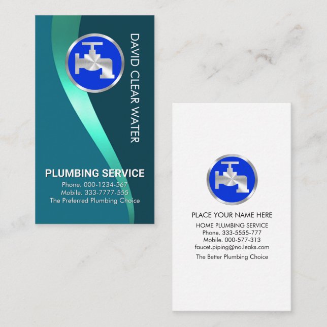 Blue Plumbing Luminescent Water Business Card (Front/Back)