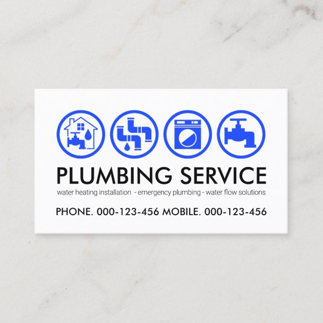 Blue Plumbing Tools Icon Plumber Business Card (Front)