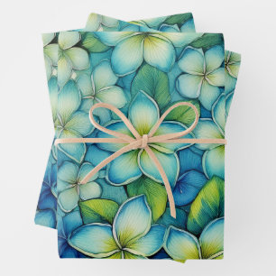 Blue Plumeria Wrapping Paper Sheet