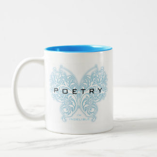 Blue Poetry Butterfly — I'm Indelible Two-Tone Coffee Mug