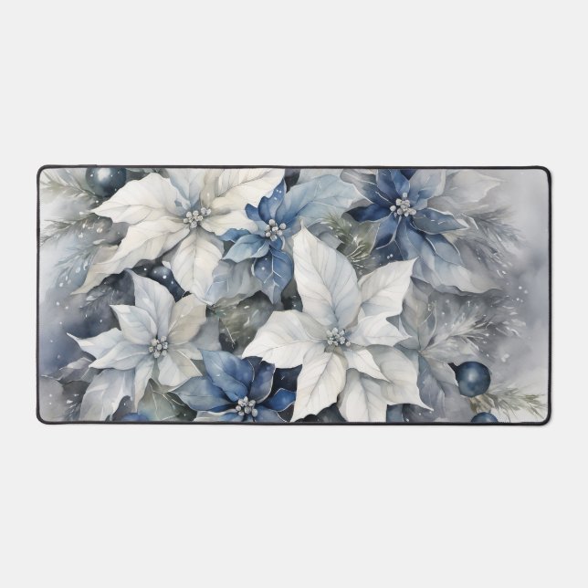 "Blue Poinsettas" Desk Mat (Front)