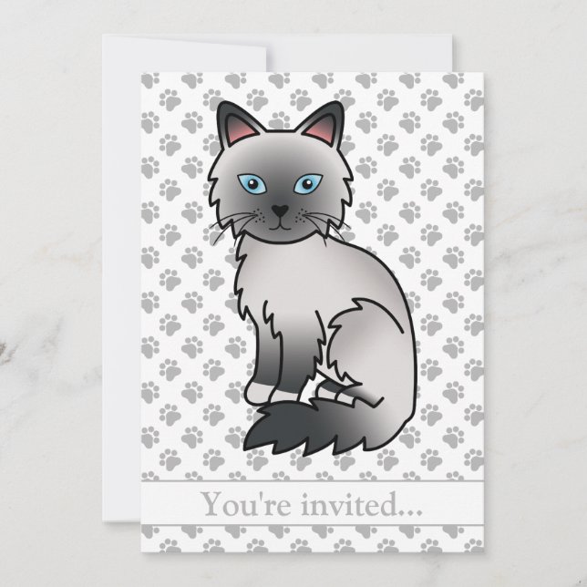 Blue Point Birman/Ragdoll Cat Birthday Party Invitation (Front)