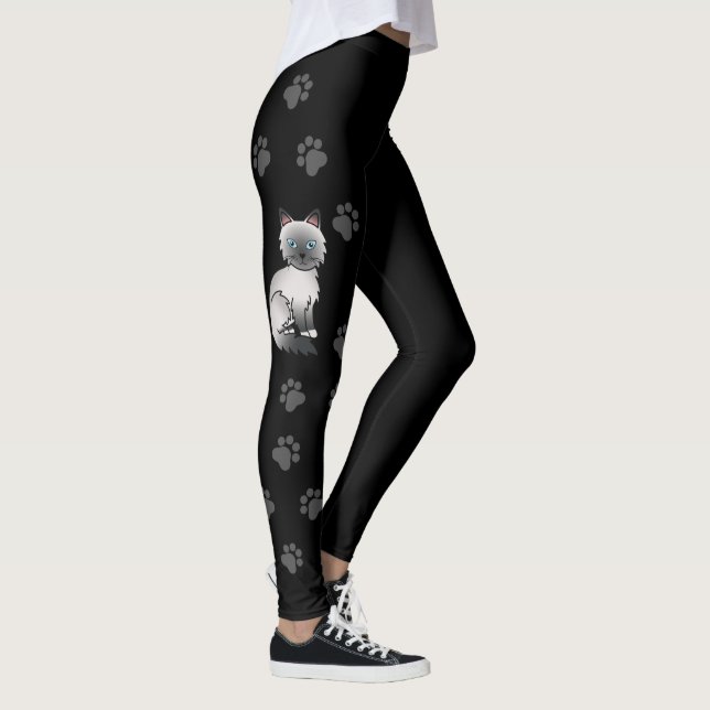 Blue Point Birman / Ragdoll Cute Cat & Paws Black Leggings (Right)