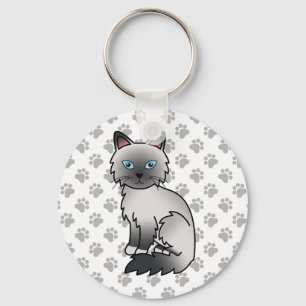 Blue Point Birman / Ragdoll Cute Cat & Paws Key Ring