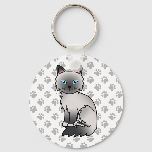 Blue Point Birman / Ragdoll Cute Cat & Paws Key Ring (Front)