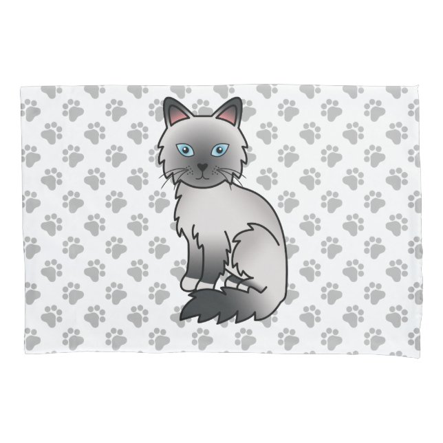 Blue Point Birman / Ragdoll Cute Cat & Paws Pillowcase (Front)