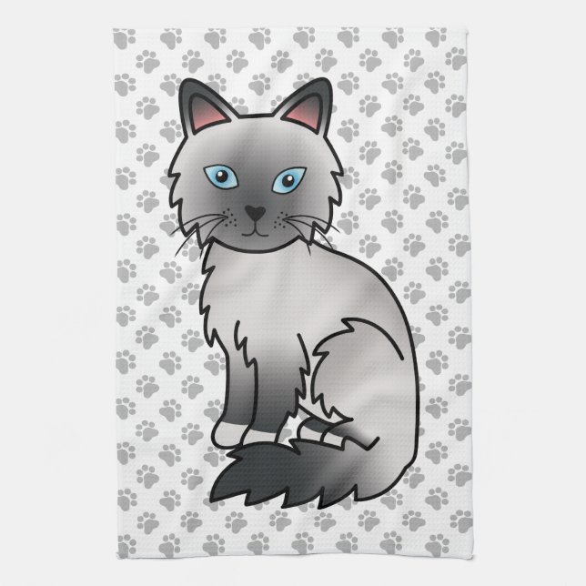 Blue Point Birman / Ragdoll Cute Cat & Paws Tea Towel (Vertical)