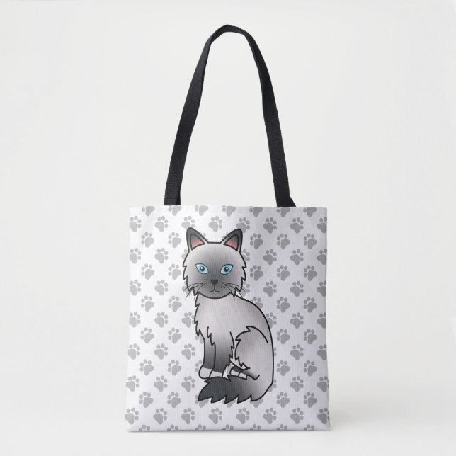 Blue Point Birman / Ragdoll Cute Cat & Paws Tote Bag (Front)