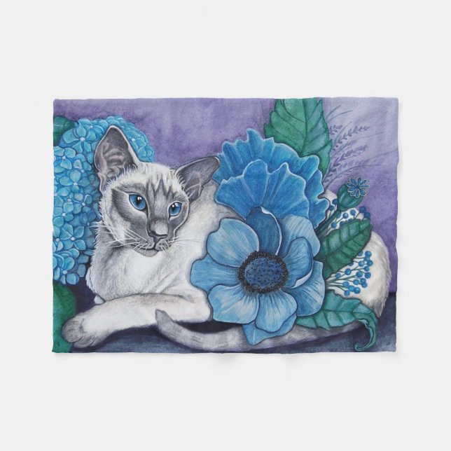 Blue Point Siamese Cat Fleece Blanket (Front (Horizontal))