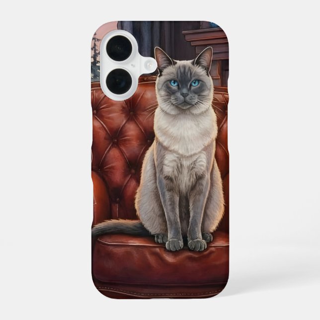 Blue Point Siamese cat in Leather chair iPhone 16 Case (Back)