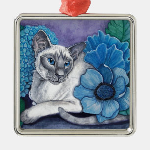 Blue Point Siamese Cat Metal Tree Decoration