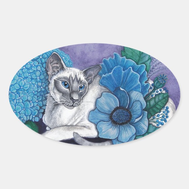 Blue Point Siamese Cat Oval Sticker (Front)