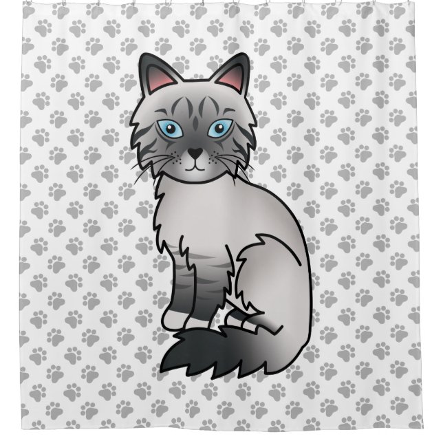 Blue Point Tabby Birman / Ragdoll Cat & Paws Shower Curtain (Front)