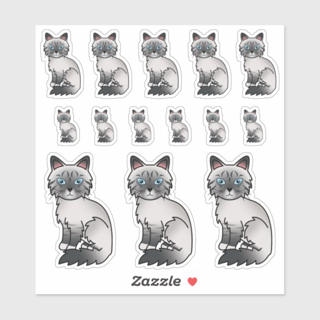 Blue Point Tabby Birman/Ragdoll Cute Cartoon Cats (Sheet)
