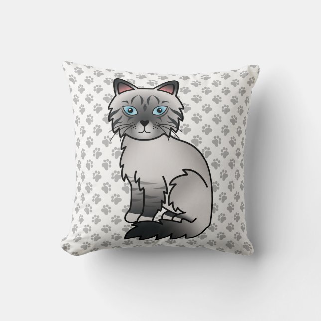 Blue Point Tabby Birman / Ragdoll Cute Cat & Paws Cushion (Front)