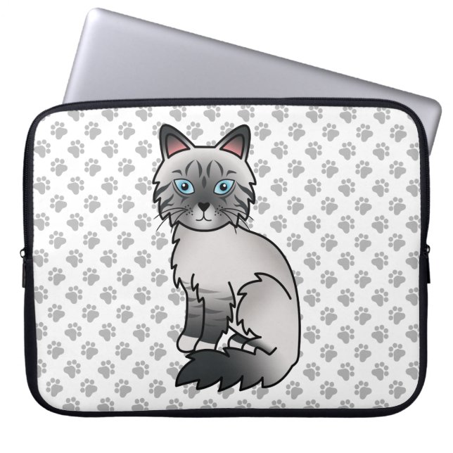 Blue Point Tabby Birman / Ragdoll Cute Cat & Paws Laptop Sleeve (Front)