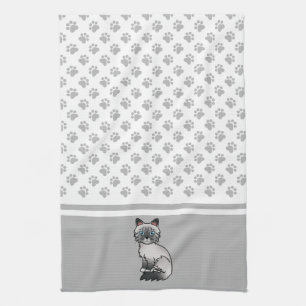 Blue Point Tabby Birman / Ragdoll Cute Cat & Paws Tea Towel