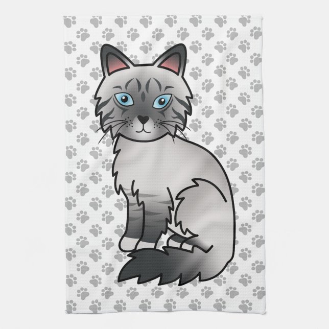 Blue Point Tabby Birman / Ragdoll Cute Cat & Paws Tea Towel (Vertical)