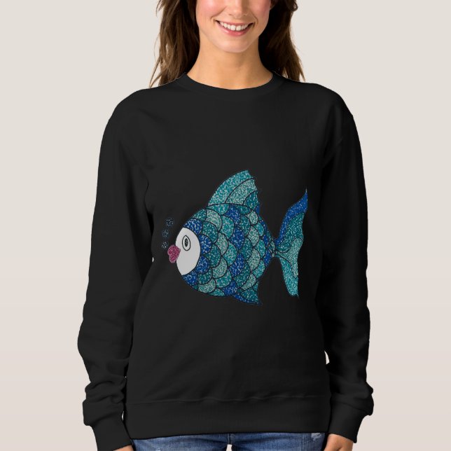 Blue Pointillism Fish Sweatshirt (Front)