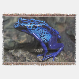 Blue Poison Dart Frog, Bright Blue Frog Throw Blanket