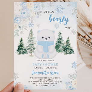 Blue Polar Bear Baby Shower Invitation