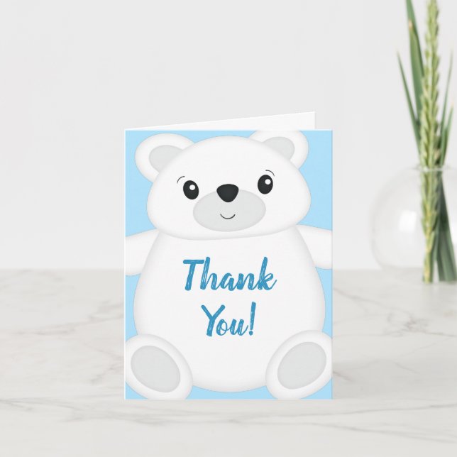 Blue Polar Bear Baby Shower Thank You Card (Front)