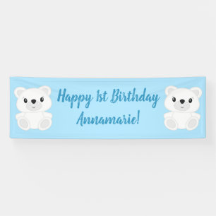 Blue Polar Bear Birthday Party Banner