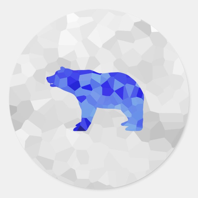Blue Polar Bear Geometric Winter Snowy Blizzard Classic Round Sticker (Front)