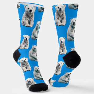 Blue Polar Bear Pattern Design Socks