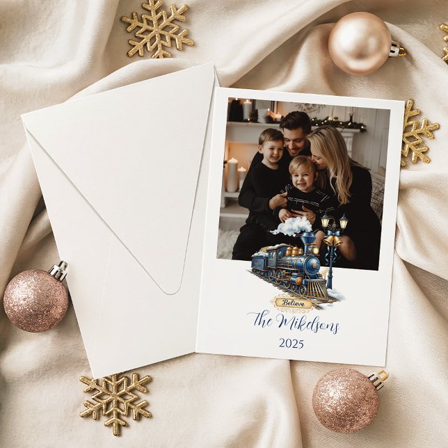 Blue Polar Express Train Christmas Holiday Card (Creator Uploaded)