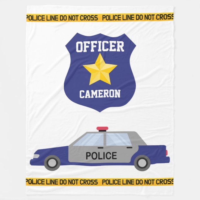 Blue Police Car and Custom Name Officer Badge Fleece Blanket (Front)